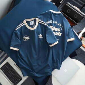 Adidas Classics Original 3 Stripes Tee Shirt Trefoil Retro Men Navy Blue Vanilla